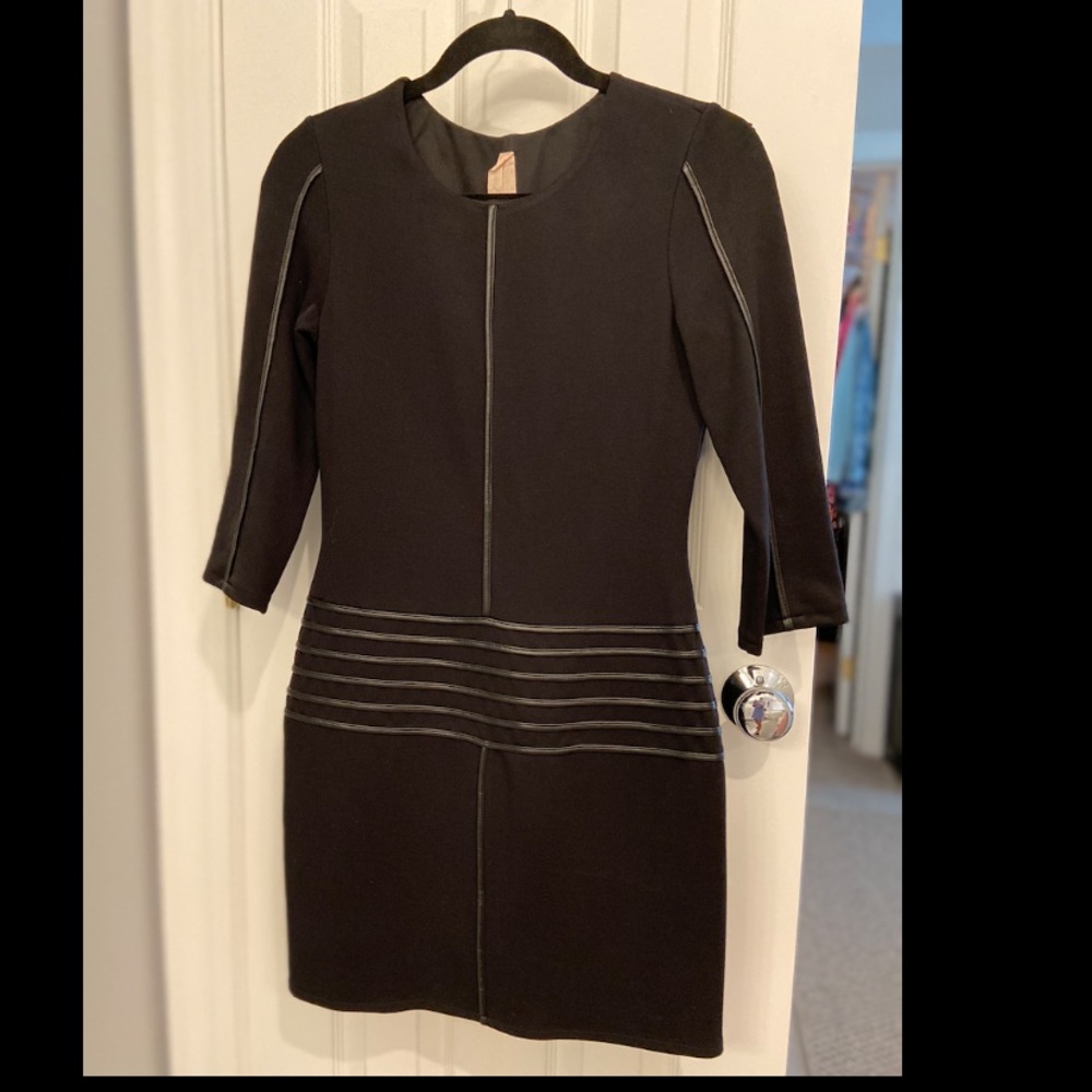 NWT Black dress with leather trim size small (4-6)